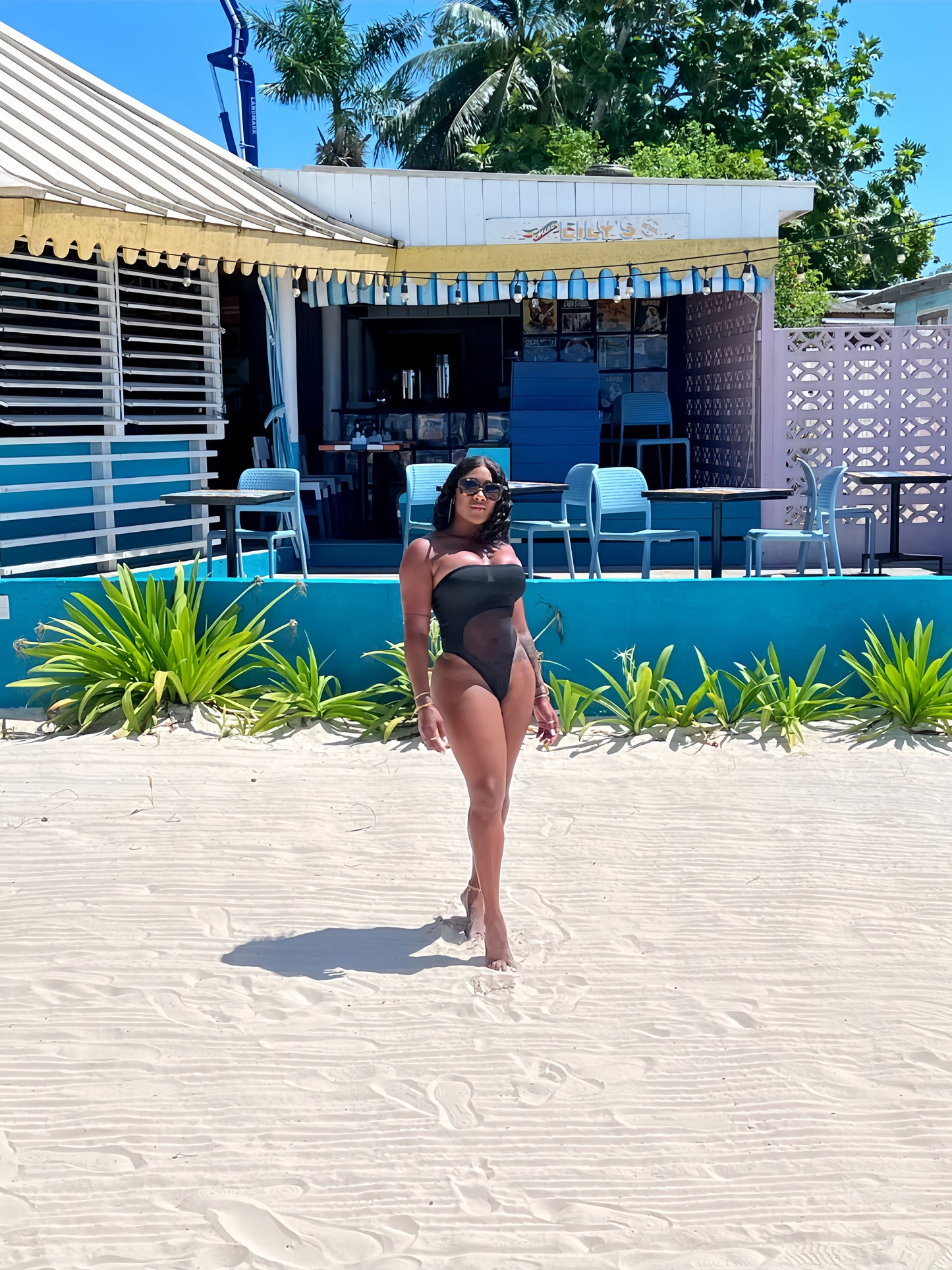 Sassy Strapless Black & Sheer Mesh Cut-out One Piece Swimsuit