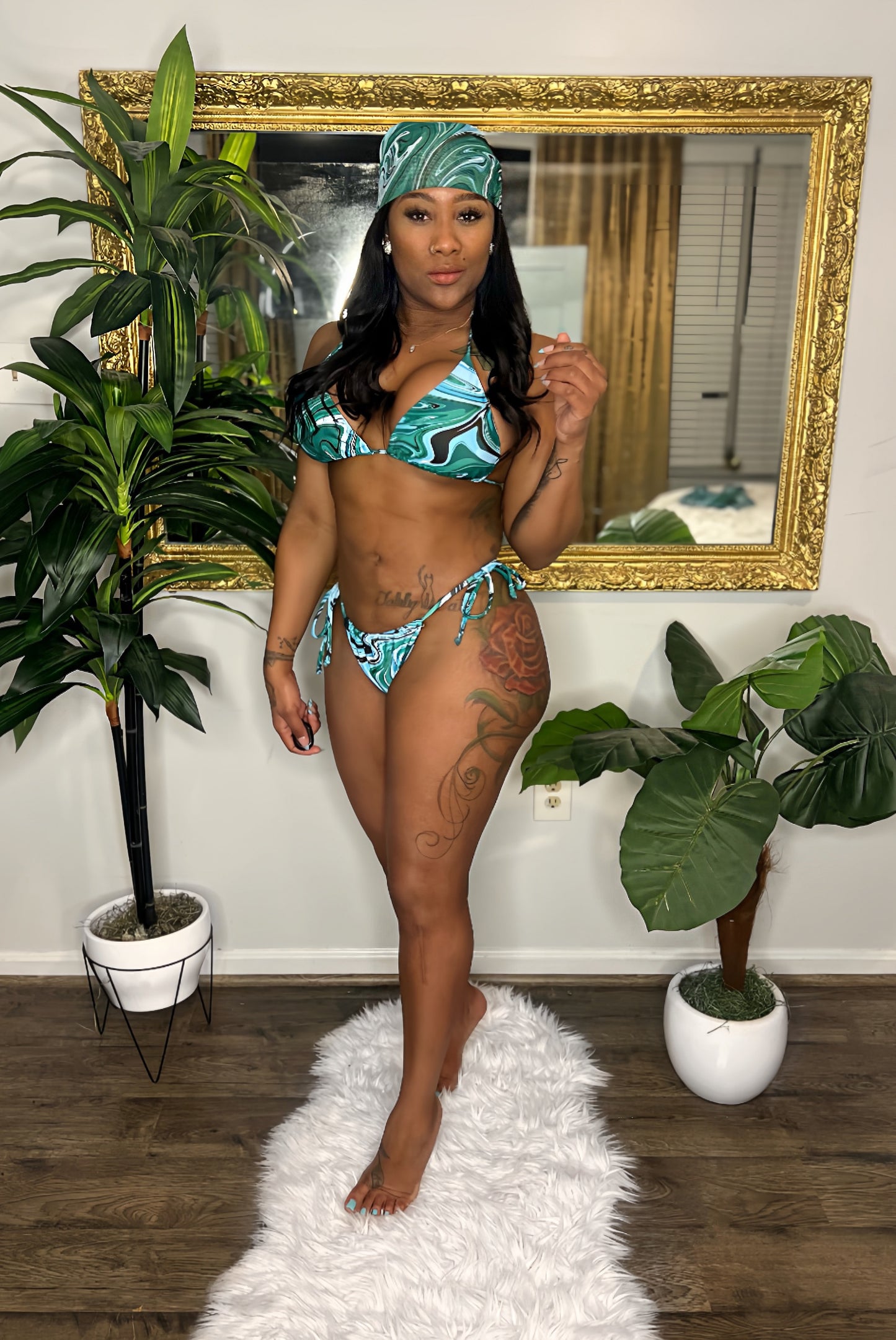 Marble Me Green 4 Piece Cover Up Swimsuit Set