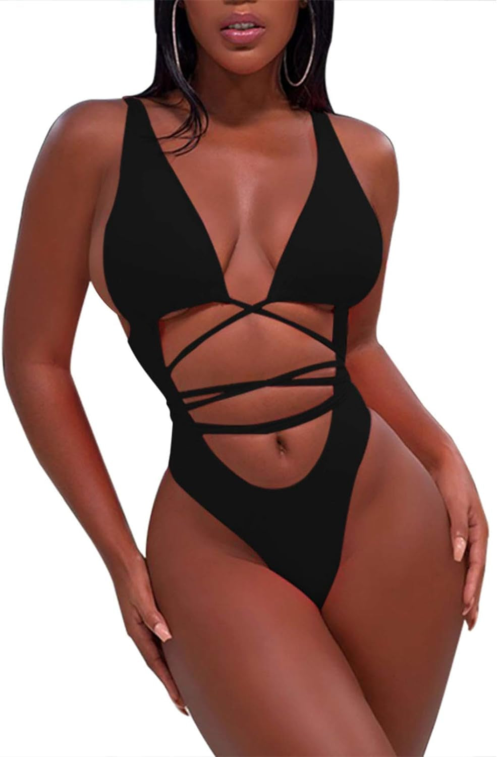 Womens One Piece Swimsuit Cut Out Criss Cross High Waisted Sexy Monokini Bathing Suit Black M