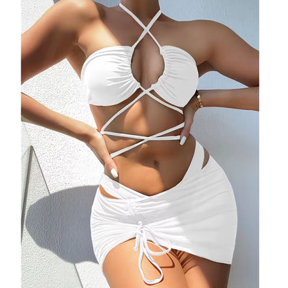 Sexy Halter Hollow Cross Bikinis Set Swimsuit Women'S 2023 New Solid Two-Piece Swimwear Summer Beachwear Woman Bath Bathing Suit