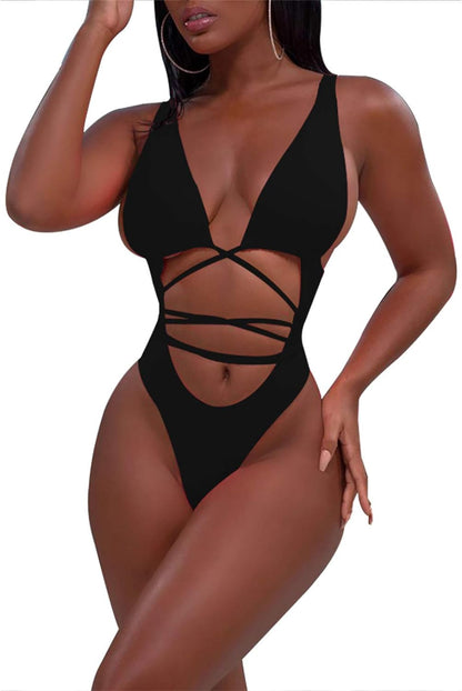 Womens One Piece Swimsuit Cut Out Criss Cross High Waisted Sexy Monokini Bathing Suit Black M