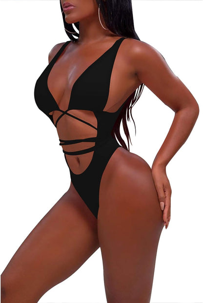 Womens One Piece Swimsuit Cut Out Criss Cross High Waisted Sexy Monokini Bathing Suit Black M