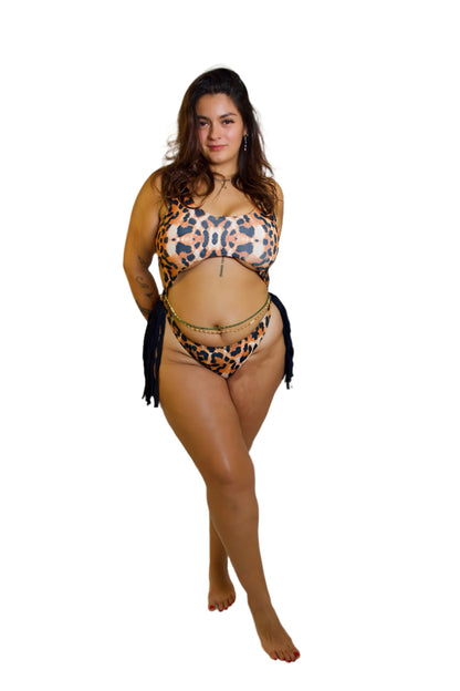 Leopard One-Kini Cut-out and Tassels Swimsuit