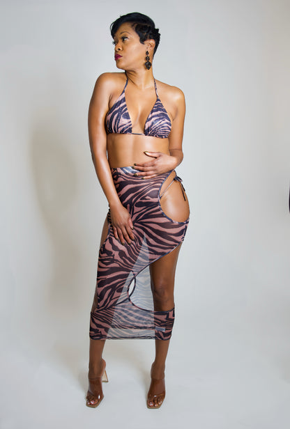 Zebra Cut out Skirt Cover Up & Bikini