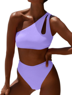 Women One Shoulder Bikini High Waisted Cutout Crop Top Swimsuit Sports Two Piece Padded Push up High Cut Bathing Suit