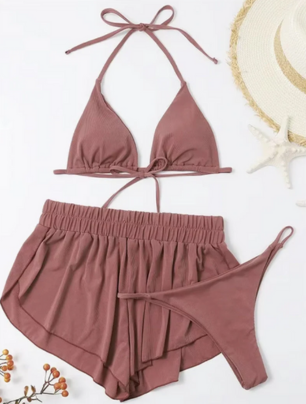 Sexy 3-Piece Front Tie Bikini Set for Women