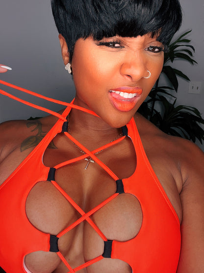 Orange Cuties Tie Me Up One Piece Swimsuit