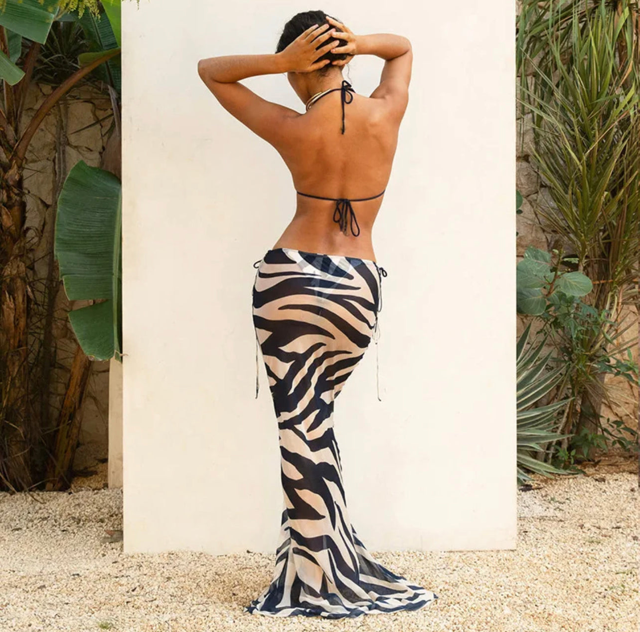 Zebra 3 piece Sheer Cover up Bikini Swimsuit Set