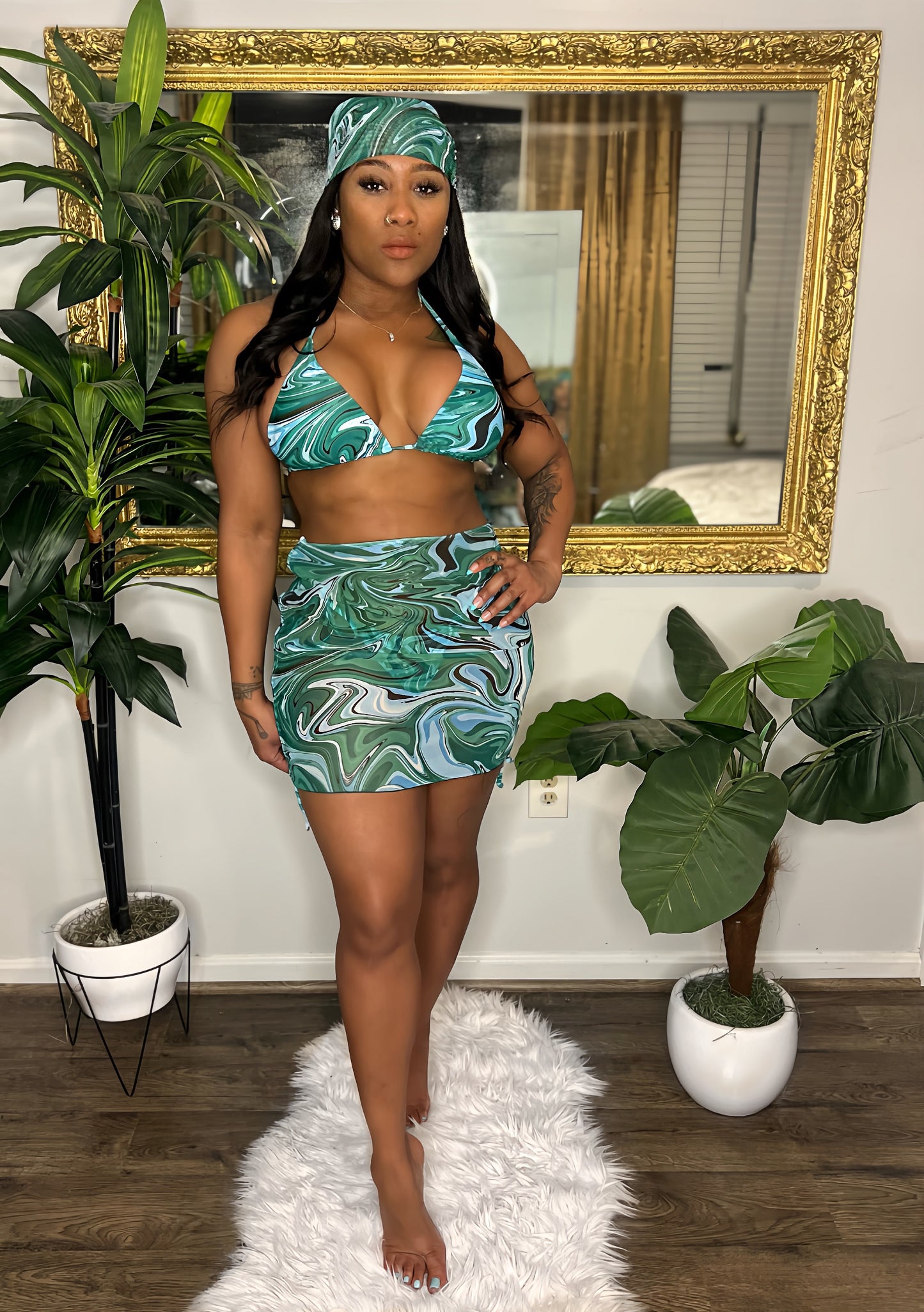 Marble Me Green 4 Piece Cover Up Swimsuit Set