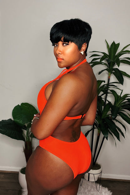 Orange Cuties Tie Me Up One Piece Swimsuit